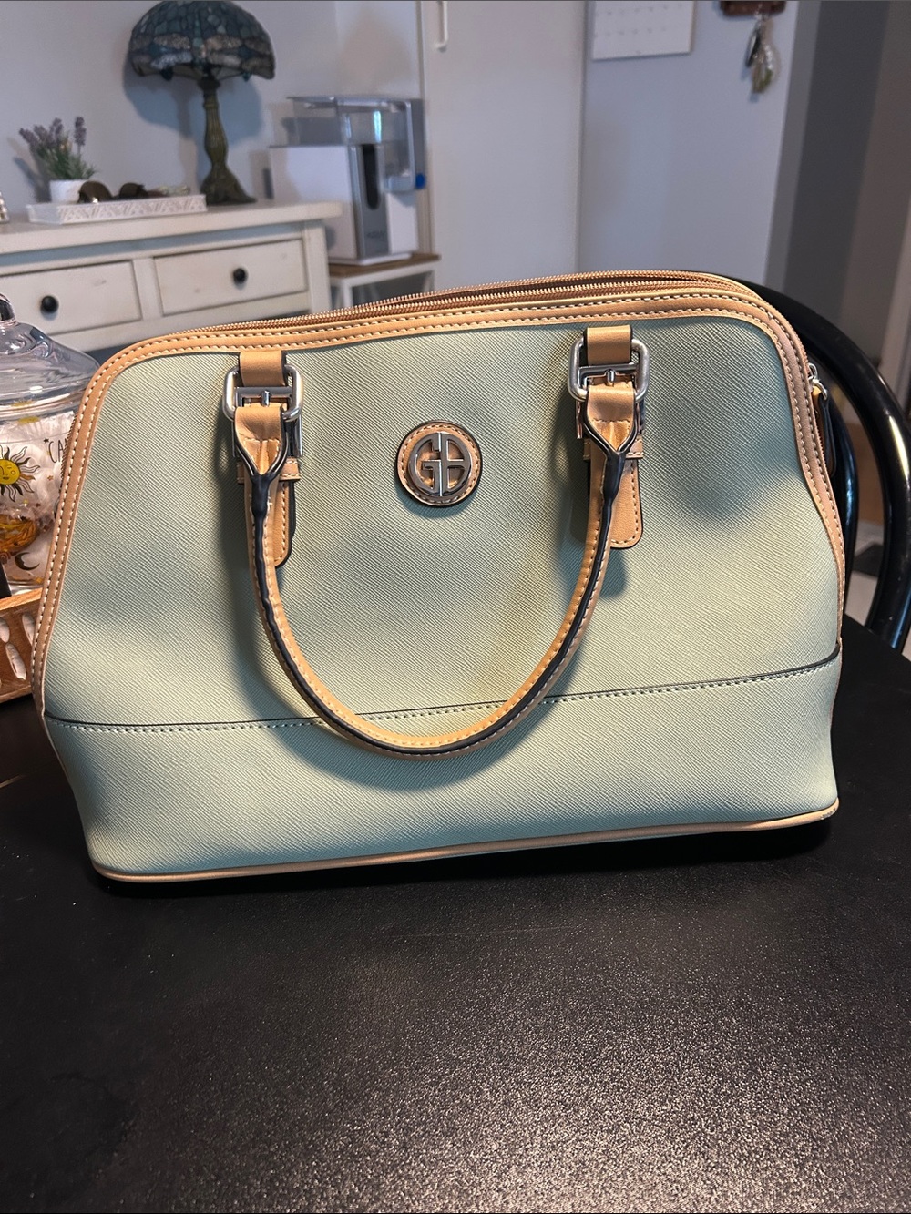 Giani Bernini Mint Green Satchel with Tan Trim
